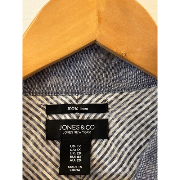 Jones & Co Jones New York Blue 100% Linen Button Up Jacket Womens 1X Plus Size - Picture 2 of 9